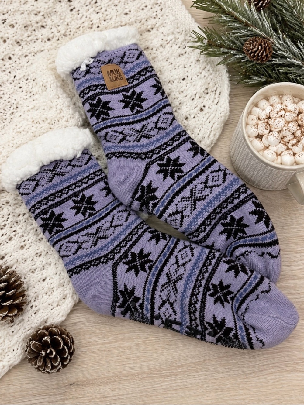 New‼️ Women’s Muk Luk Cozy Sherpa-Lined purple Slipper Socks with Grippers